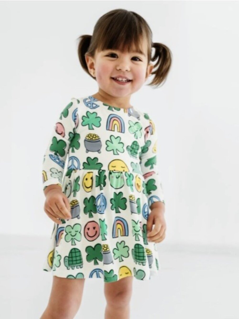 NEW Little Sleepies 0-3 Happy Go Lucky Twirl Dress Bodysuit Peace Clover Gold